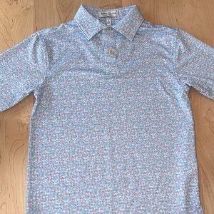 Peter Millar Blue and Coral Patterned Polo